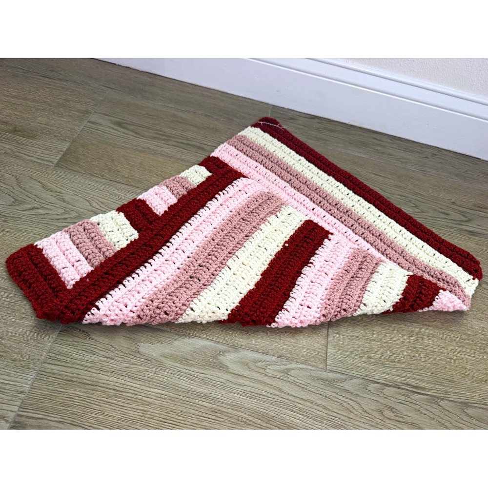 Handmade crochet Throw Blanket Pink Burgundy White Mauve 22x20 in